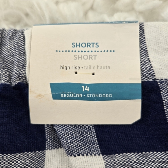 Old Navy High Rise Linen Cotton Blend Plaid Blue White Shorts. Size 14. Side zip - Picture 9 of 10